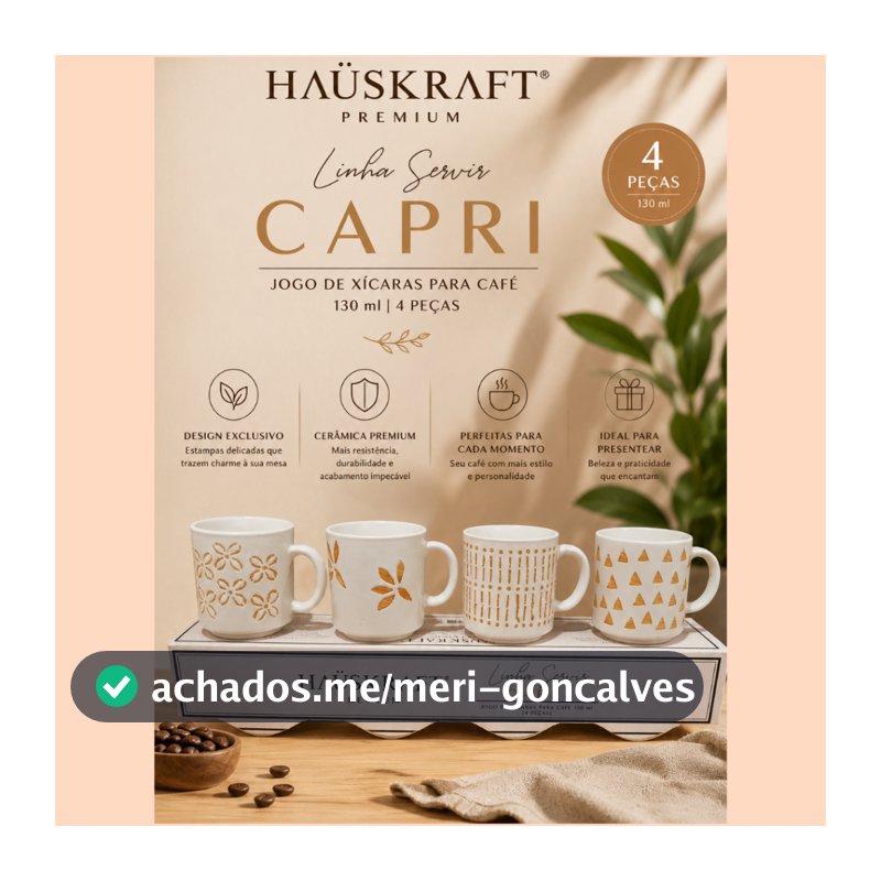 Jogo 4  Xícaras 130ml Cerâmica Capri PREMIUM para Café e Chá - HAUSKRAFT