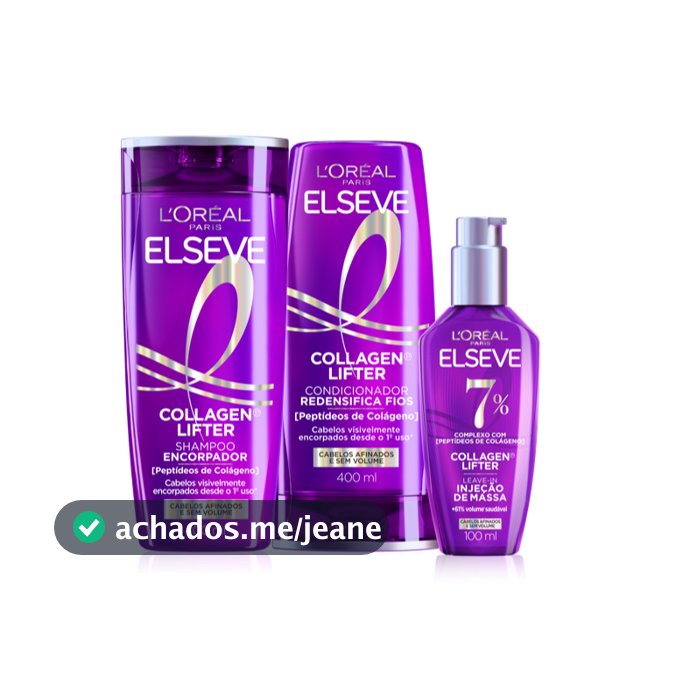 KIT ELSEVE COLÁGENO LIFTER  - Shampoo 400 ml + Condicionador 400 ml + Leave  in de massa 100ML