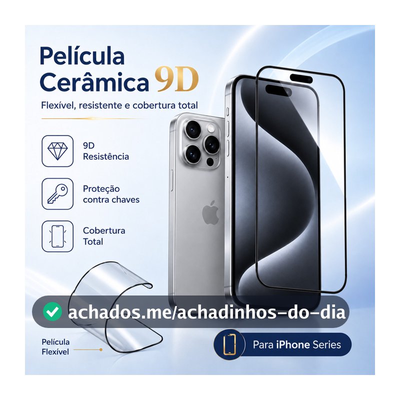Película Cerâmica 9D Flexível com Borda Preta para iPhone 18 11 12 13 14 15 16 17 Pro Pro Max Plus Air