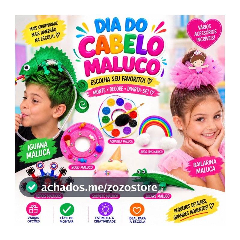 Cabelo Maluco Kit Acessórios Infantil Criativo para Escola Festa Penteado Menino Menina