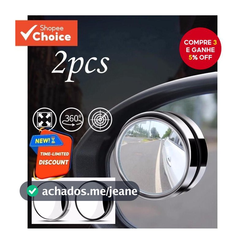 Espelho Retrovisor Auxiliar Montado Convexo , 2 Peças , Rotação De 360 Graus , Grande Angular , Moldura Redonda , Ponto