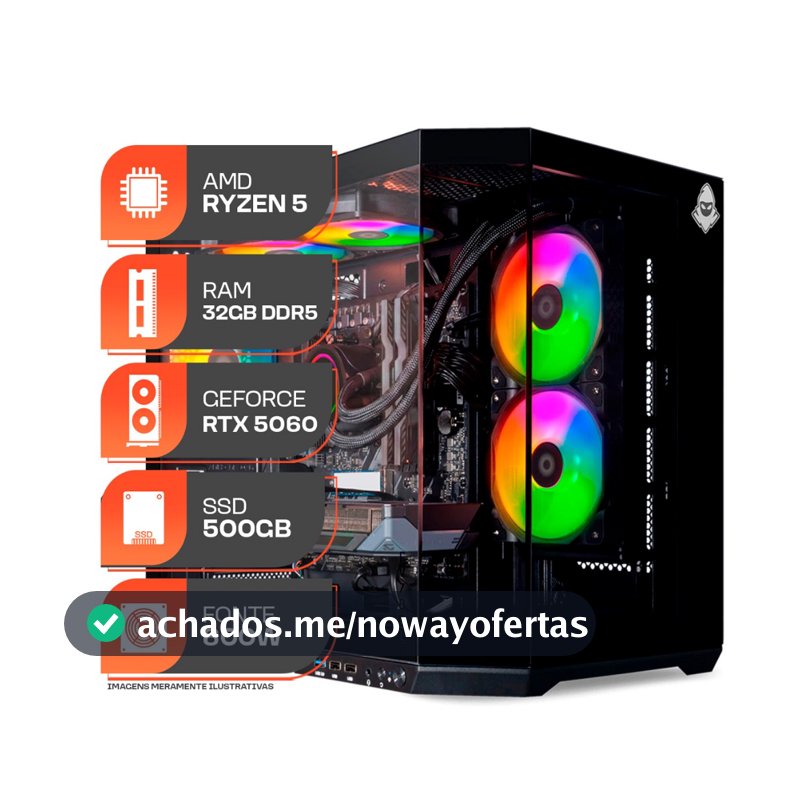 PC Gamer Titan Pro, AMD Ryzen 5 9600X, GeForce RTX 5060 8GB, 32GB DDR5, SSD 500GB, 600W 80 Plus