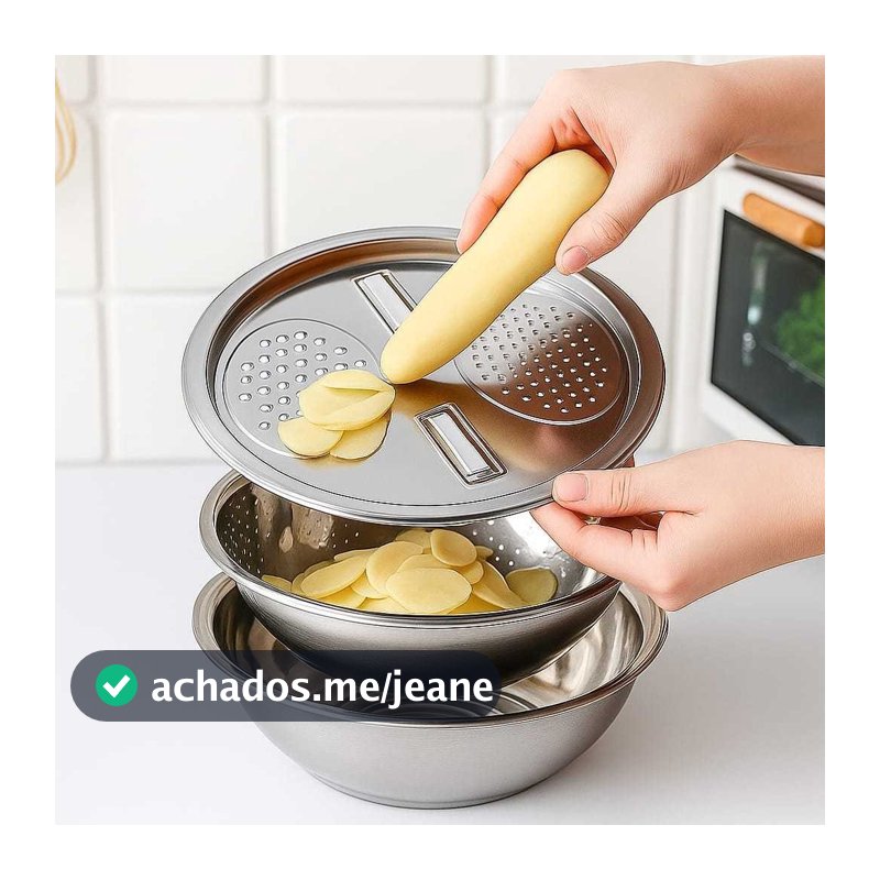 Tigela 3 em 1 Ralador Escorredor Bacia Fatiador Legumes Queijo Saladeira