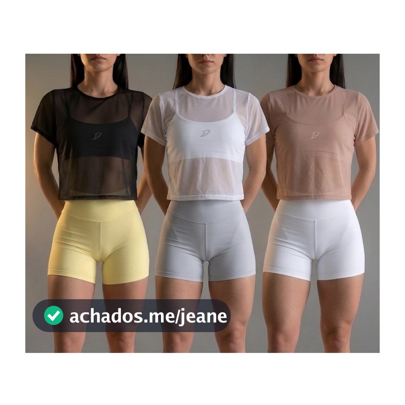 KIT DE 3 Cropped de Tule Feminino Manga Curta Tendencia