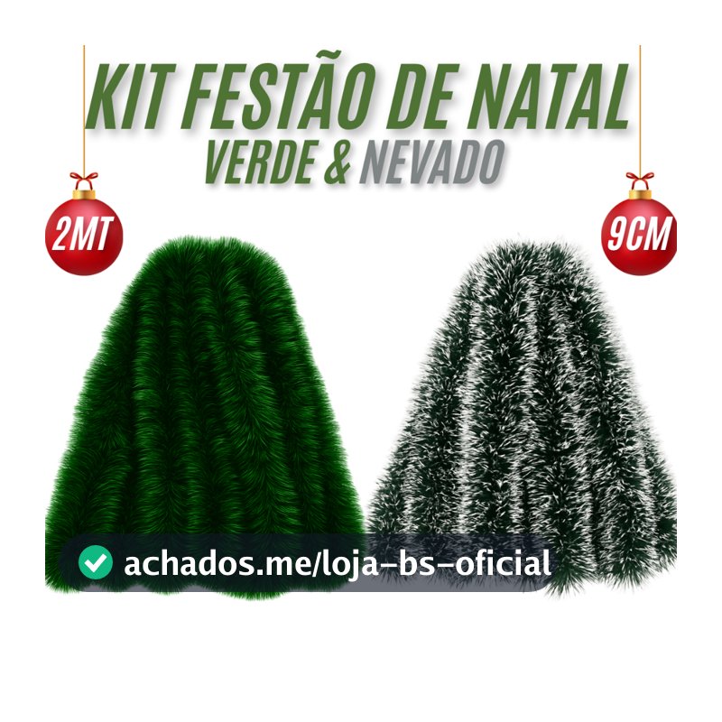 Kit 6/10/20 Metros Festão de Natal Decoração Enfeite Natalino 2 Metros 9cm Espessura Verde e Nevado