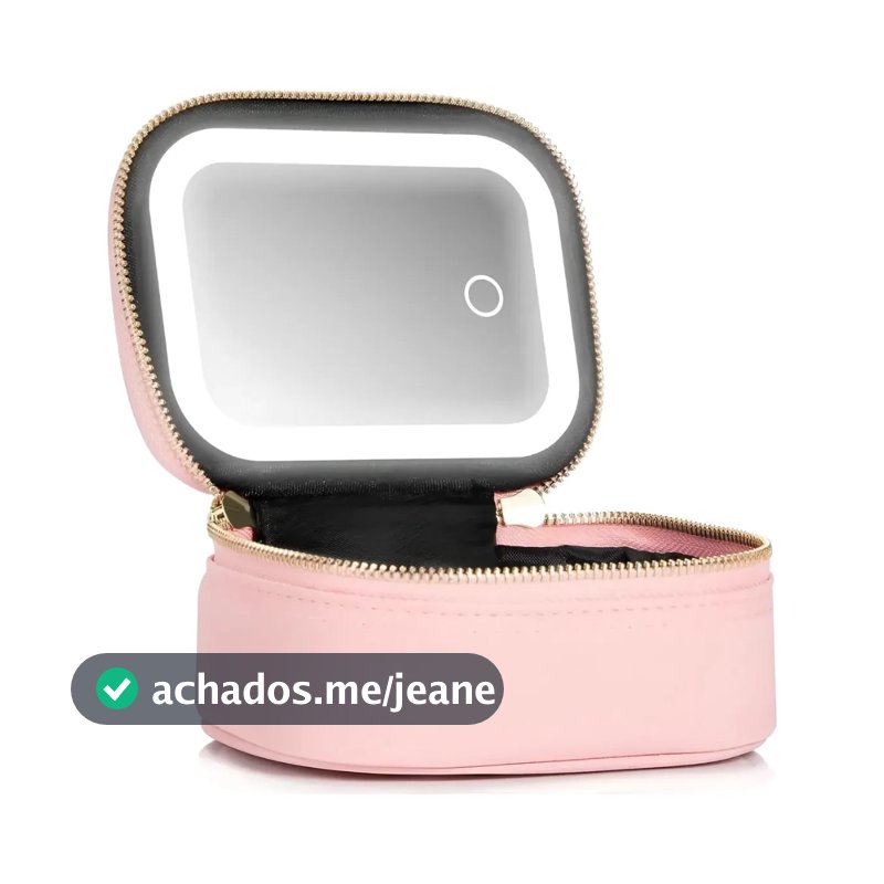 Maleta Maquiagem Espelho Luz Led Regulável 3 Cores - Rosa