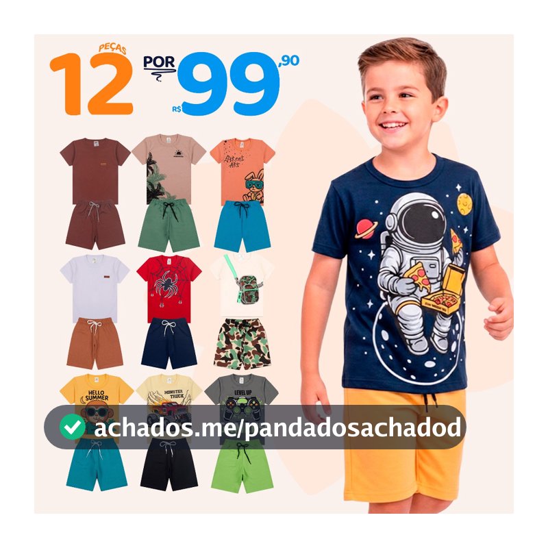 Kit Sortido 12 Peças de Roupas Infantil Menino 6 Camisetas + 6 Bermudas - Kit com 6 Conjuntos de Roupa Verão Menino Bebê