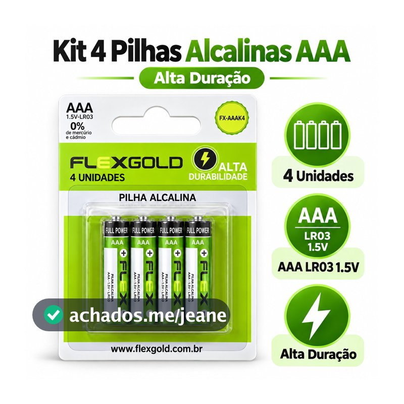 Kit 4 Pilhas Alcalinas AAA 1.5V Palito LR03 Alta Durabilidade