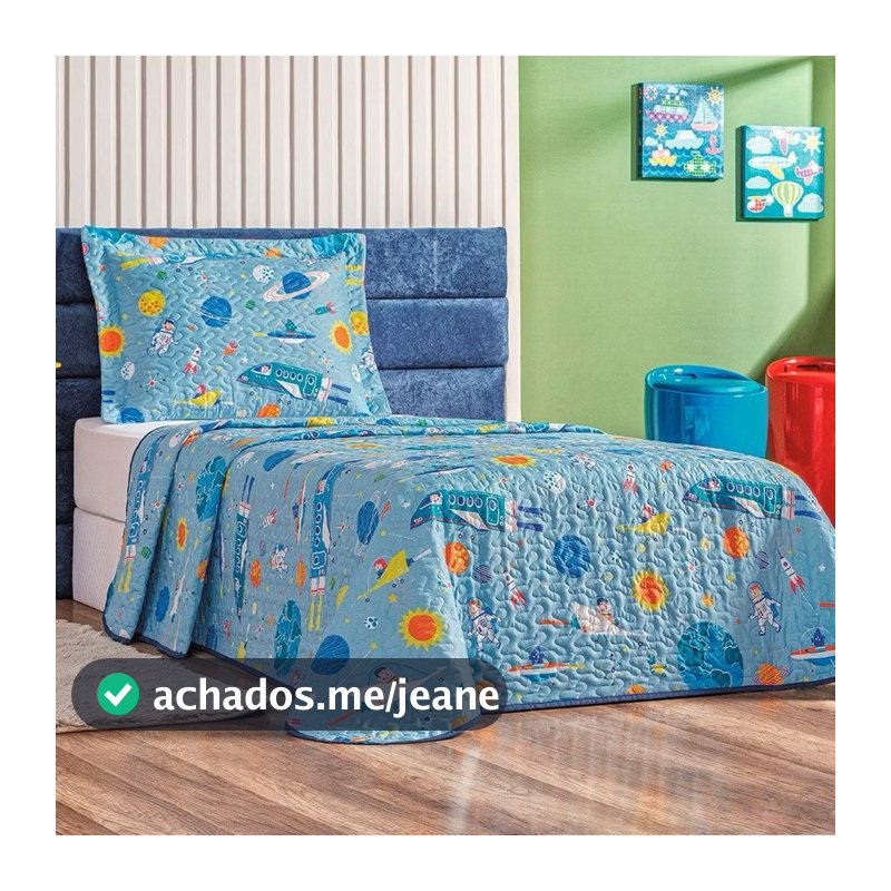 Kit Colcha Cobre Leito Infantil  Solteiro Matelassê Bouti 1,60 x 2,40m Dupla Face 2 Peças C/ Viés
