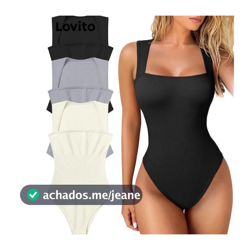 Lovito Body Básico Decote Quadrado Alças Largas Feminino BRBSNS45BX001