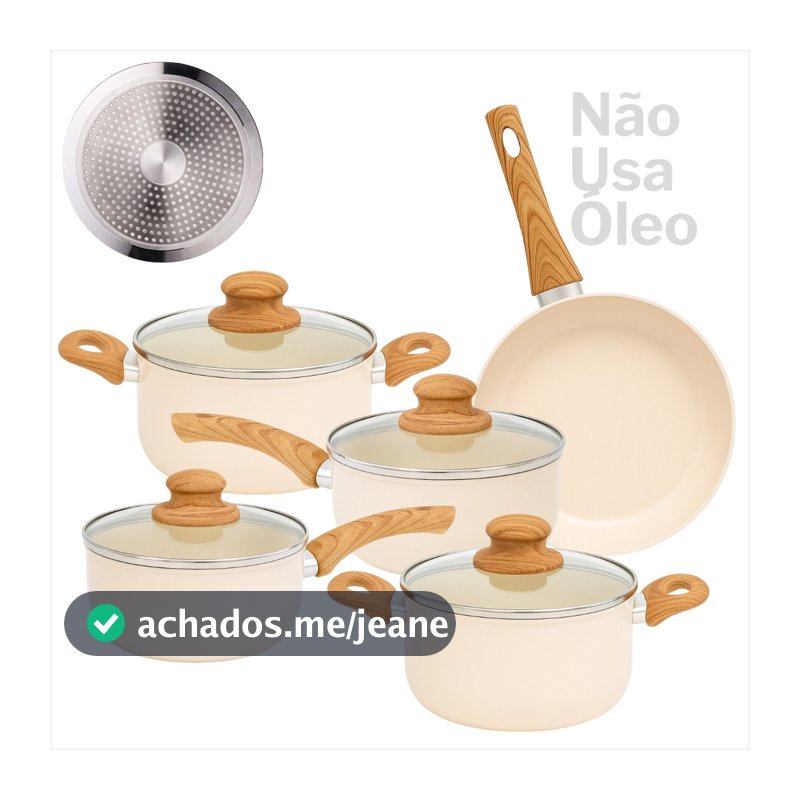 Conjunto Panelas Antiaderente 5 Pecas Cairo Bege Revestimento Ceramico