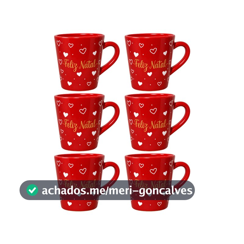 Kit 6 Xícaras de Natal 120ml Vermelhas Decoradas Feliz Natal – Xícara para Café Expresso Presente Natalino