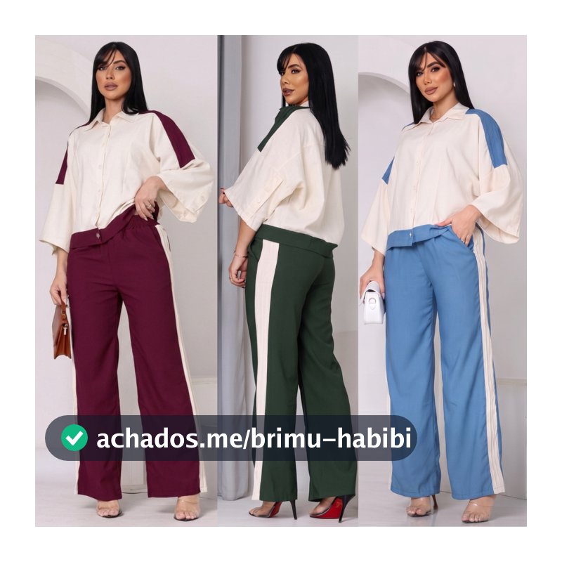 Conjunto Feminino Sensorial Elegante Manga Curta 3/4 de Botões Calça Wide Leg Duas Peças Moda Social Trabalho Casual