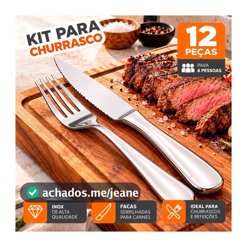Kit Churrasco 12 peças Inox Premium Tory Conjunto faqueiro Churrasco Inox Premium Churrascaria