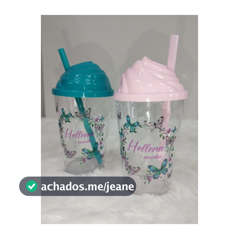 Kit 30 Copos 300ml Twister Personalizado com glitter e Tampa Chantilly