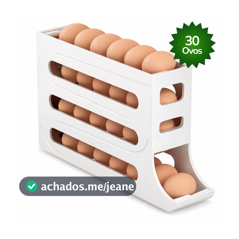 Porta Ovos dispenser 4 Andares Branco Rolante em Plástico para Geladeira Organizador 30 Ovos