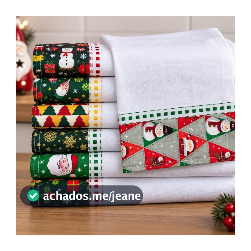 Pano De Prato Barrado Natal kit 05 pçs