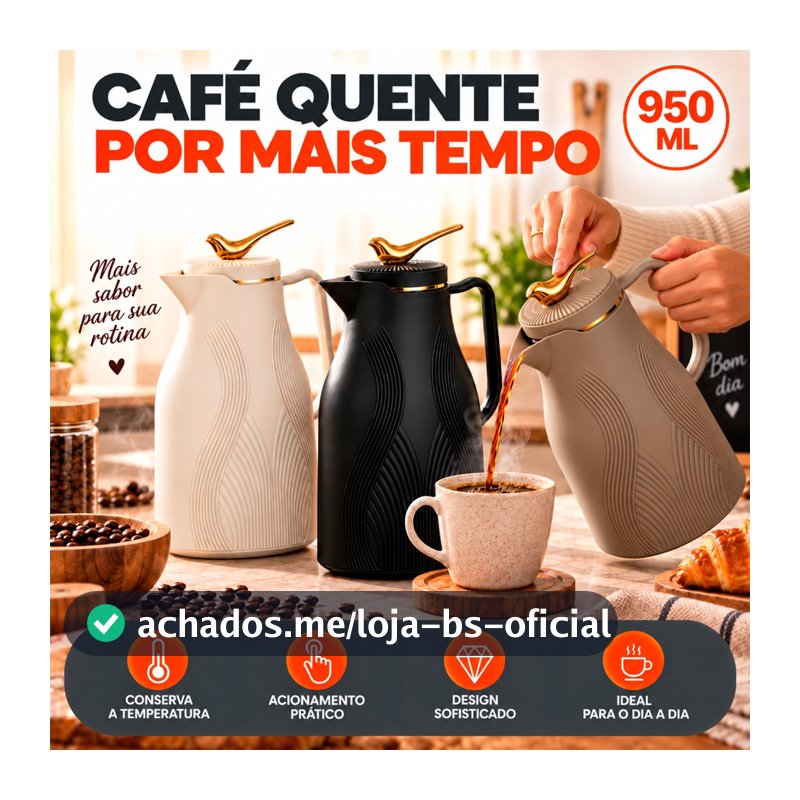 Garrafa Térmica 950 ml Para Chás/Café  com Tampa Decorativa de Pássaro