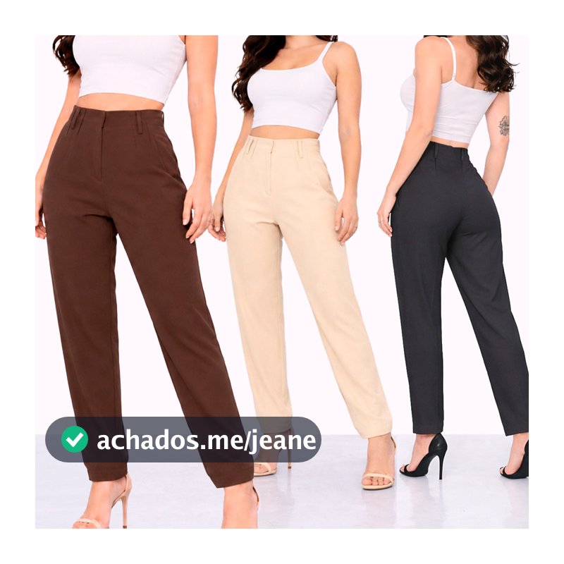 Calça Feminina Alfaiataria Social Elastano Cós Alto Elegante Passante Zíper Lateral Moda Social
