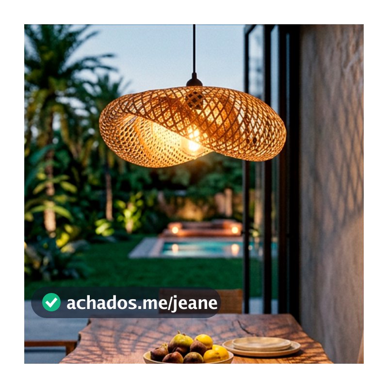 Lustre Pendente Vireon Bambu Natural 60cm Cúpula Artesanal Rústica E27 Bivolt Sala de Jantar