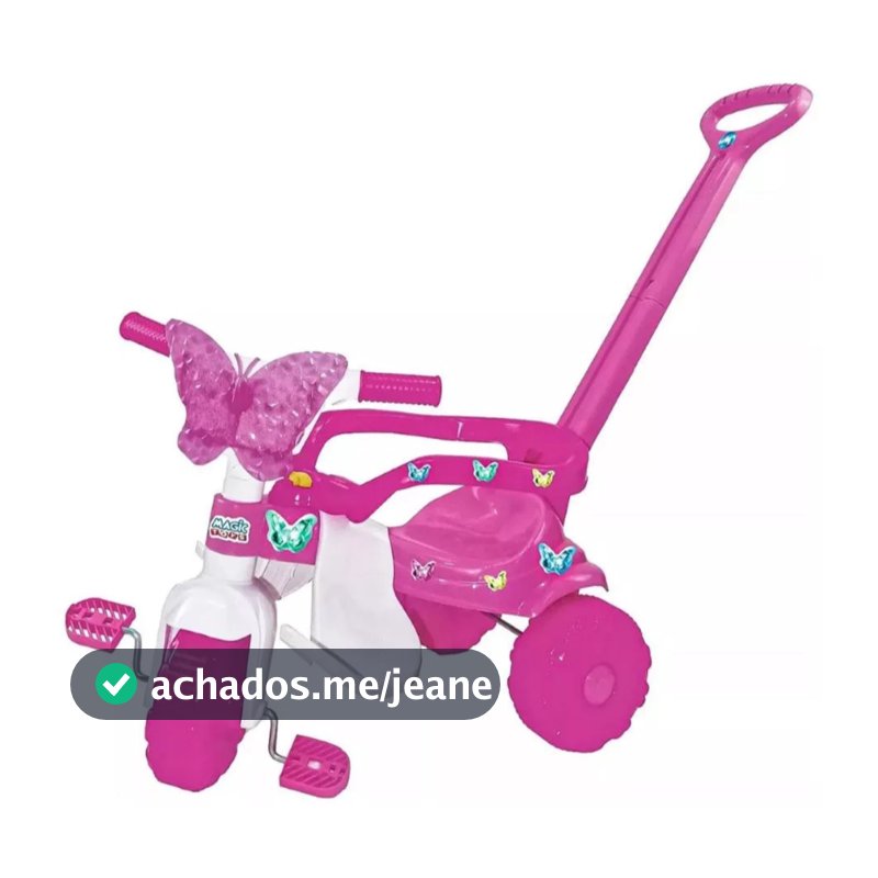 Triciclo Velotrol Motoca Infantil Butterfly Rosa com Haste Removível - Magic Toys 2571