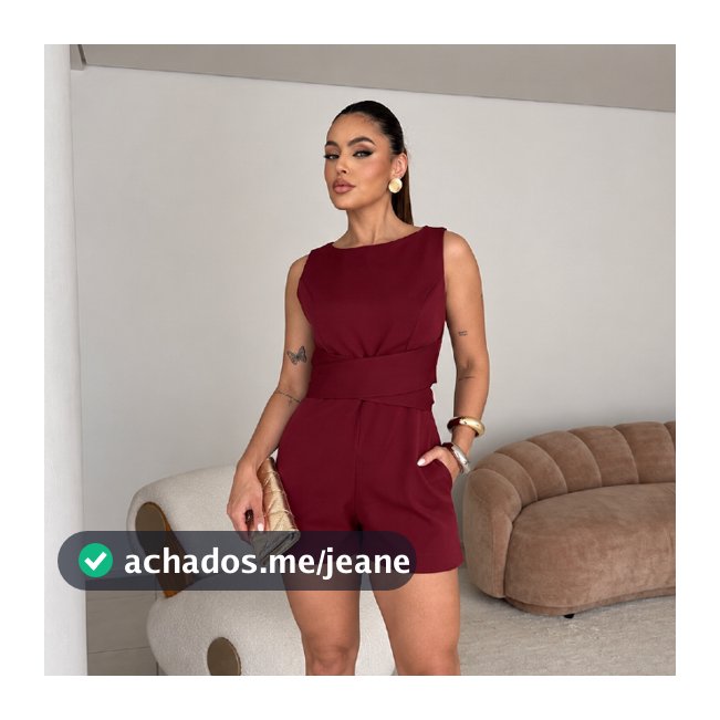 Macaquinho Curto Feminino Alfaiataria Premium Tira De Amarração Multiformas Tendência