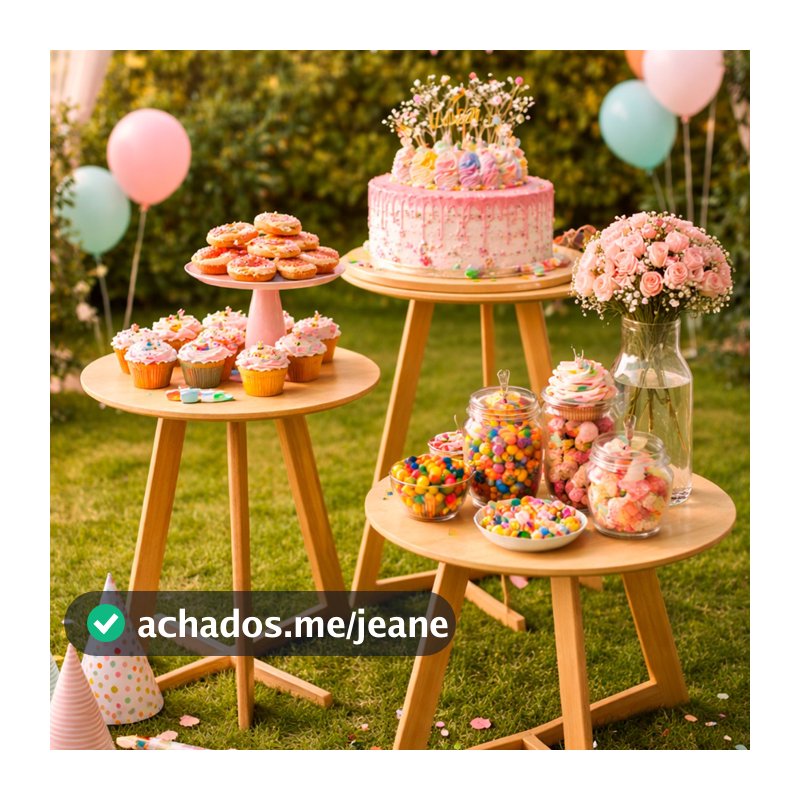 Trio Mesas Decorativas Festa MDF Cru Mesinha Apoio Lateral Decoracao Aniversario Eventos Infantil
