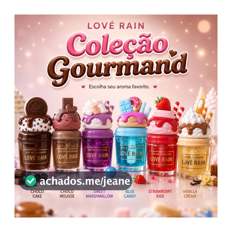 Gloss Labial Love Rain Coleção Gourmand | Hidratante, Brilho Espelhado, 6 Aromas Inspirados em Frutas e Sobremesas