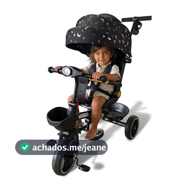 Triciclo Infantil com Empurrador 2 em 1 Luxo Carrinho de Passeio Criança com Capota 50kg Haste Guia