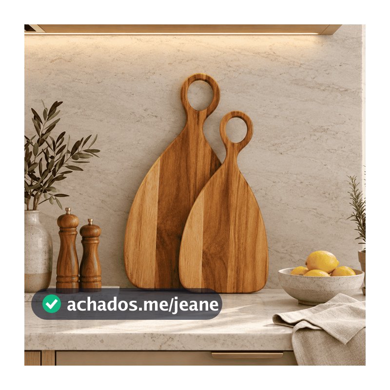 Kit 2 Tábuas de Corte Frios - P e M - Royal Com Cabo Decorar Cozinha Servir Cortar - Madeira Nobre Premium Cimerin