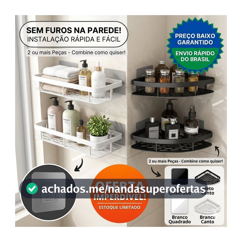 Suporte De Shampoo Organizador Alta qualidade Prateleiras De Banheiro Sem Furo Premium