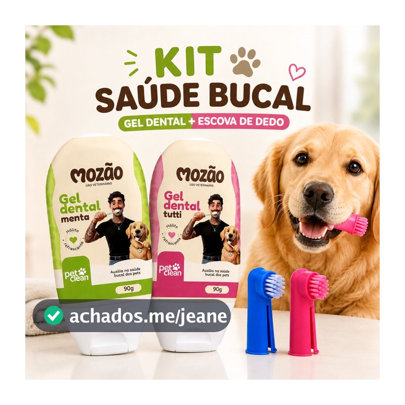 Kit Gel Dental Pasta de Dente Para Cachorros e Gatos + Dedeira Escova de Dentes Pet Creme dental