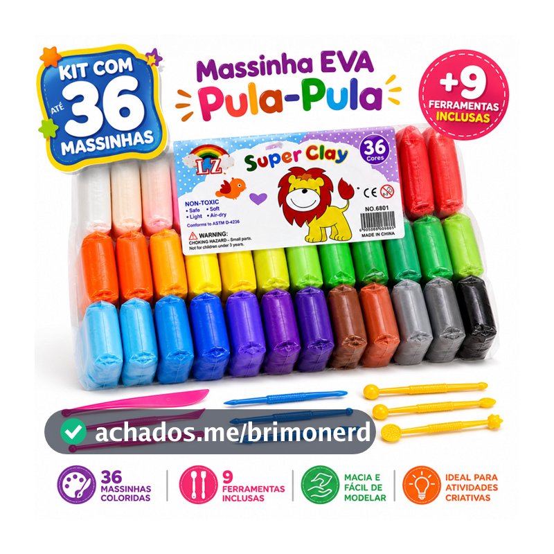 12 a 36 Massinha Argila Pula Pula de E.V.A Super Leve + 3 Ferramentas Brinde Brinquedos Educativos