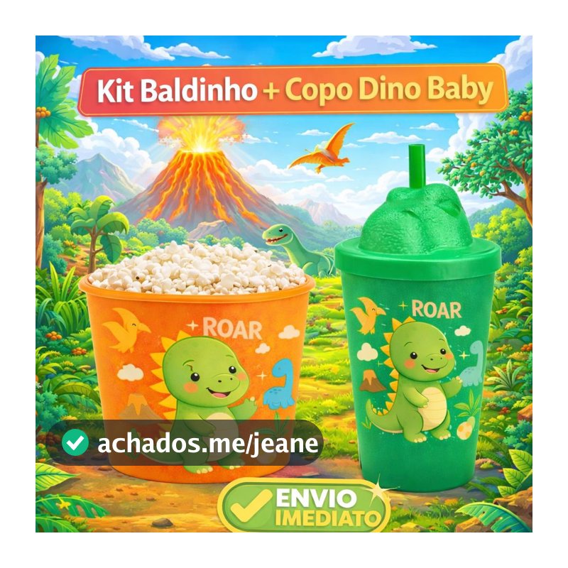Kit Cineminha - Baldes de Pipoca + Copos Dino Baby Festa Infantil Lembrancinha Doces Envio Imediato