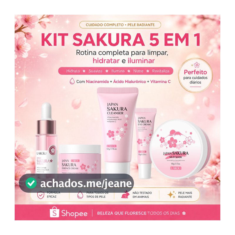 LAIKOU Sakura Kit Skincare Facial Serum Vitamina C Clareador Anti Manchas Anti-Idade Limpeza Facial Glow Kit Pele