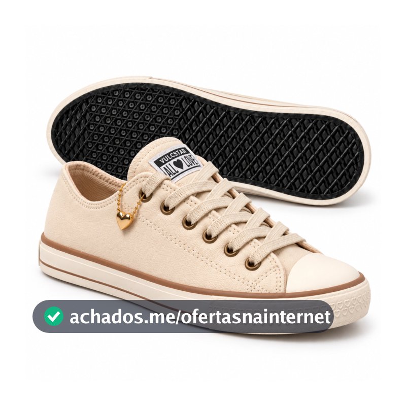 Tênis Feminino Cano Baixo de Couro Legítimo Vulcstar All Love com Pingente de Coração