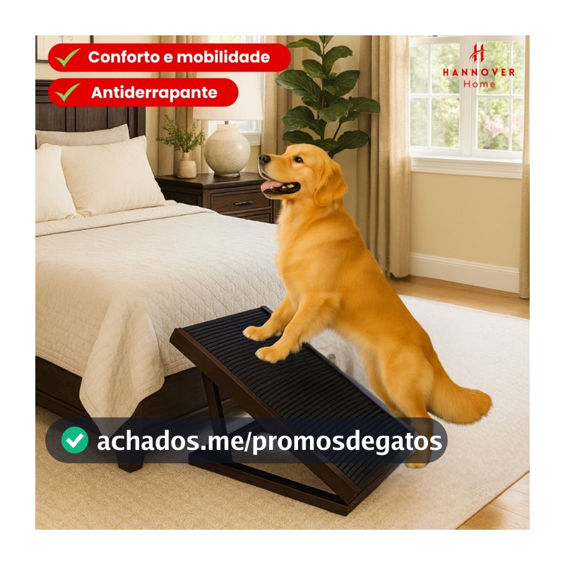 Rampa Pet para Cama e Sofá Antiderrapante Cães Gatos Ajustável Madeira de Pinus Regulável Cachorros