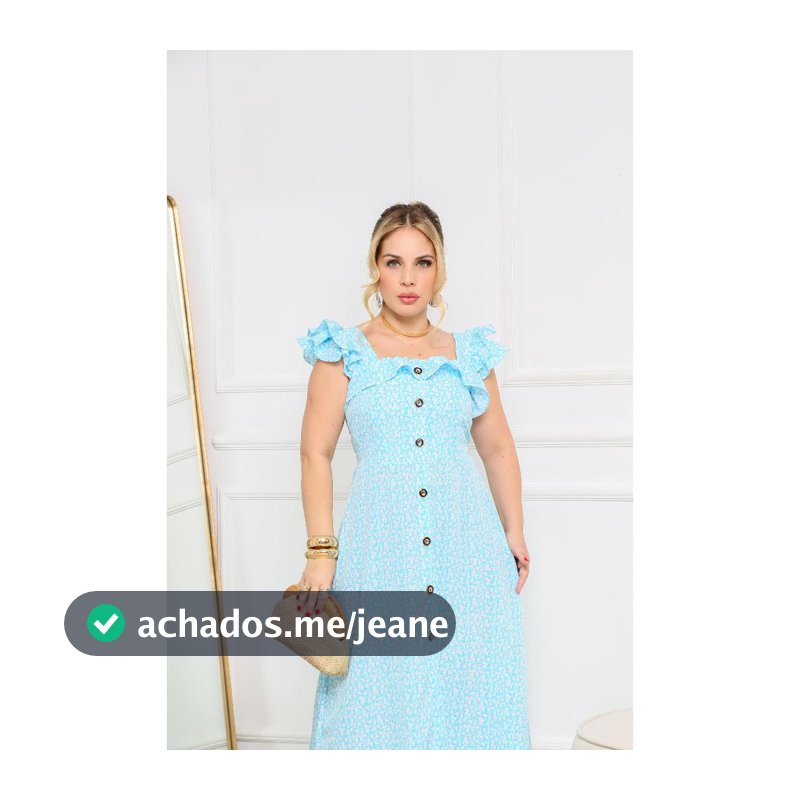 VESTIDO FEMININA LONGA COM ALÇA BABADONA FRENTE COM DETALHES DE BOTÕES