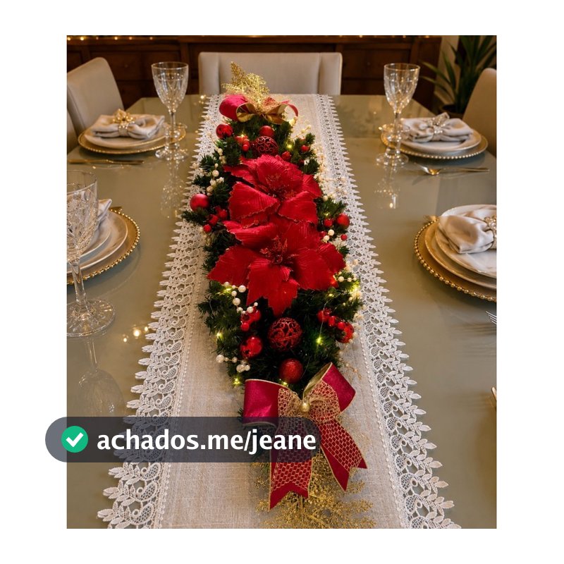 Arranjo Natalino de Mesa Luxo em Vermelho e dourado com pérolas