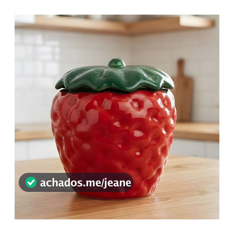 Pote De Cerâmica Esmaltada Morango Pequeno Com Tampa Antiaderente