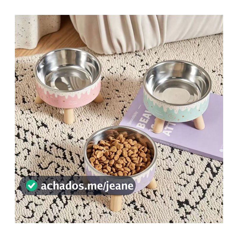 Comedouro Elevado para Cães e Gatos com Proteção para o Pescoço e Tigela de Aço Inoxidável – Base Antiderrapante