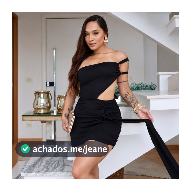 Vestido Feminino Curto Preto Tubinho Justo com Bojo Drapeado Um Ombro Só Recorte Lateral