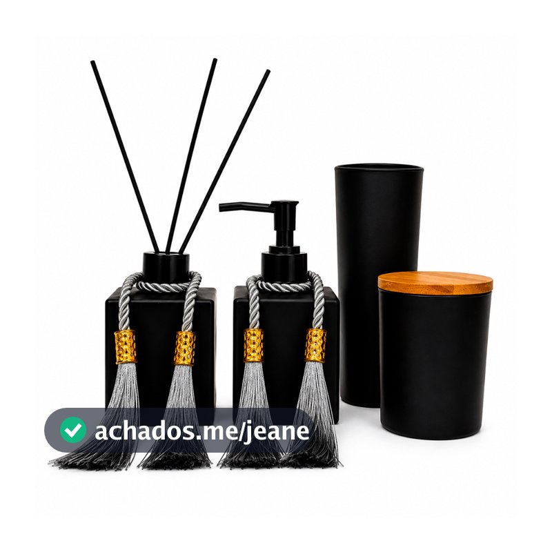 Kit Lavabo Vidro Porta Sabonete Líquido Difusor Porta Escova Algodão Banheiro Decoração