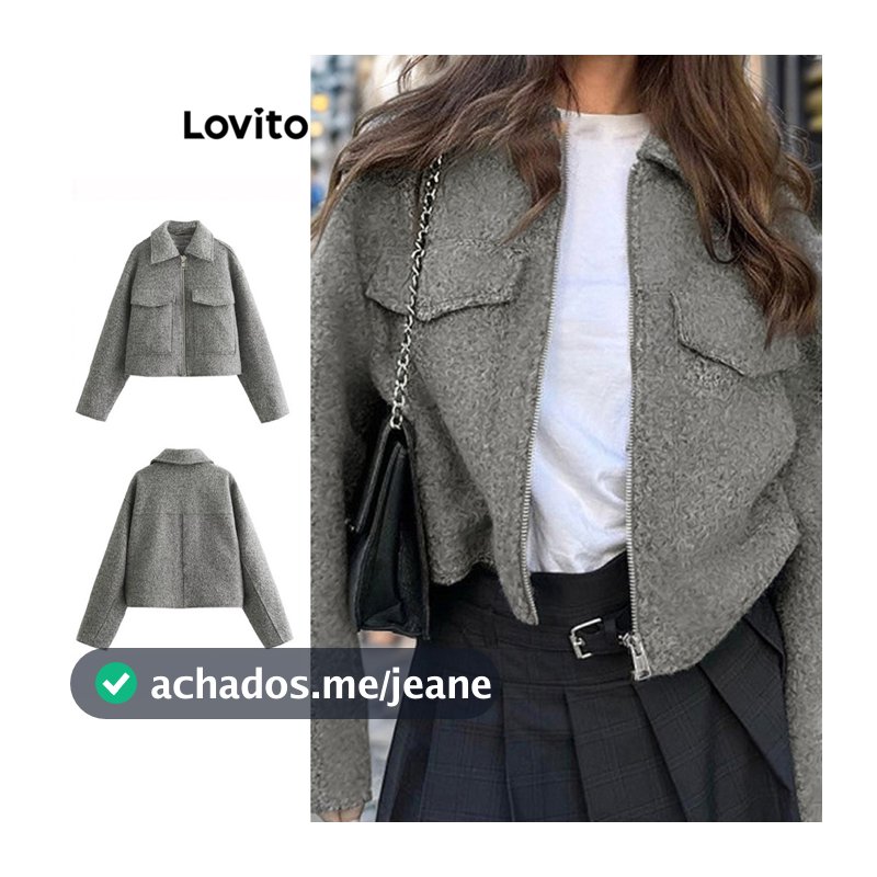 Lovito Casual Jaqueta Com Bolso Liso Com Zíper Para Mulheres LNL54290