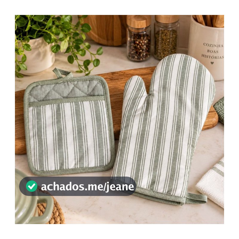 Kit Luva + Pegador Jolitex Listras Verde e Branco Listras