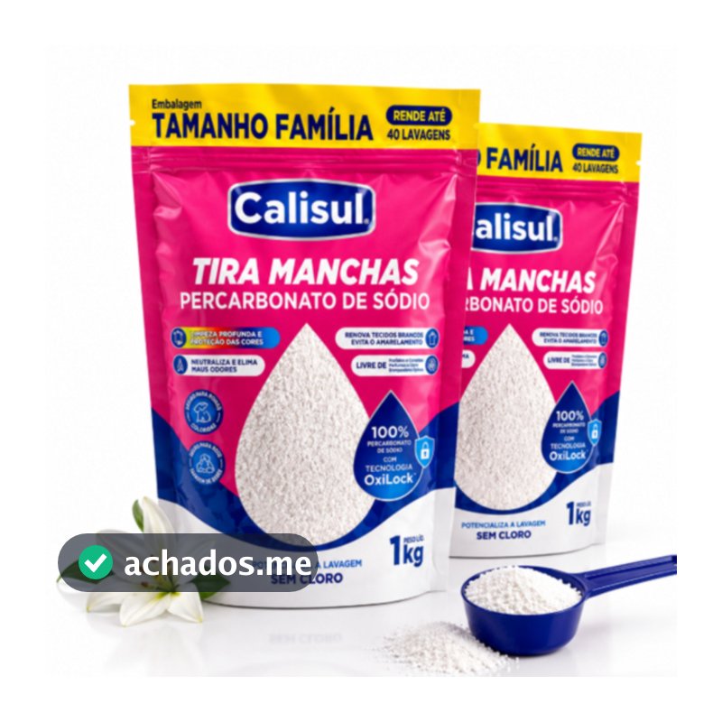 Alvejante Percarbonato de Sódio Calisul 99% Puro Sem Cloro Limpeza Roupa Branca Colorida Clareador Tira Mancha