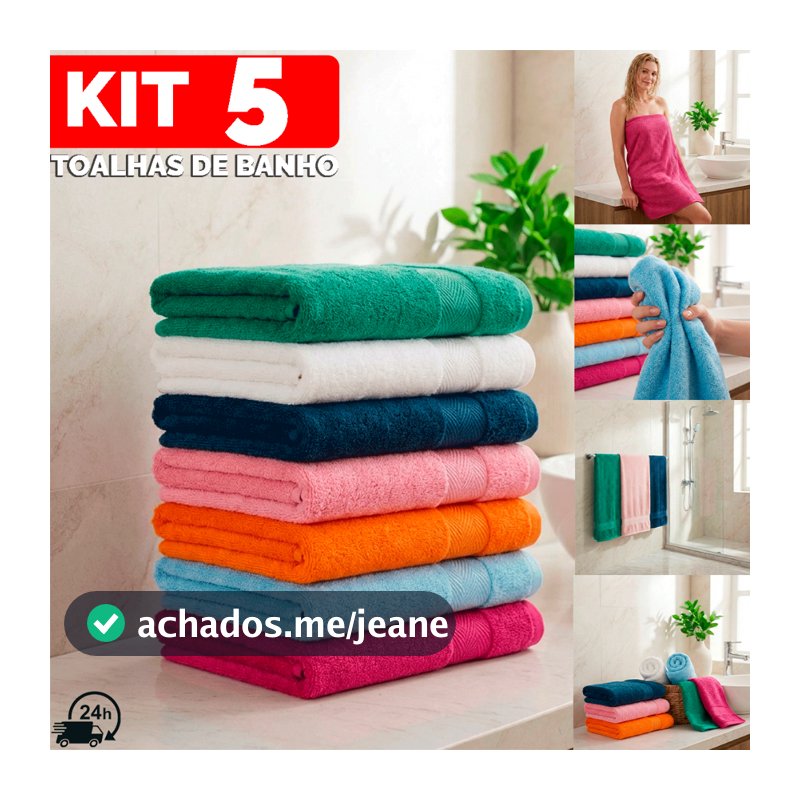 Kit 5 e 3 Toalhas de Banho Elleganza Banhão 65x120cm Macia Resistente 100% Algodão Super Absorção