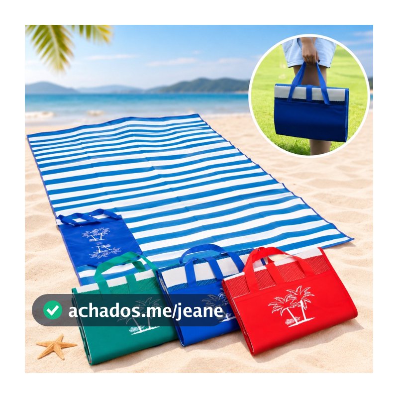 Esteira de Praia Dobrável 170x90cm com Alça Bolsa Portátil para Praia Camping Piquenique