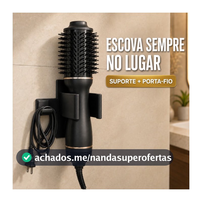 Suporte para Escova Secadora e Alisadora Rotativa de Parede com Porta-Fio | Sem Furo Organizador de Banheiro