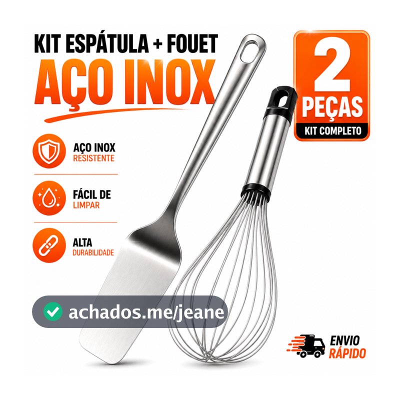 Kit Espátula de Bolo e Batedor de Ovos Fouet Em Aço Inox Cozinha Tortas Doces Confeitaria